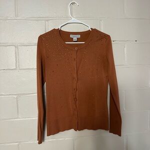 Brown Knit Cardigan Sweater with Round Neckline